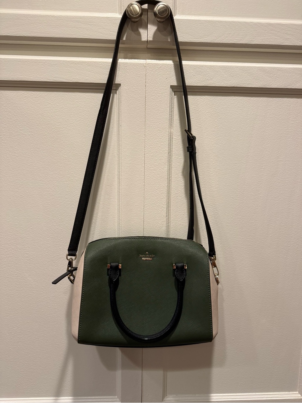 kate spade Green and Cream Dome Satchel with Black Trim